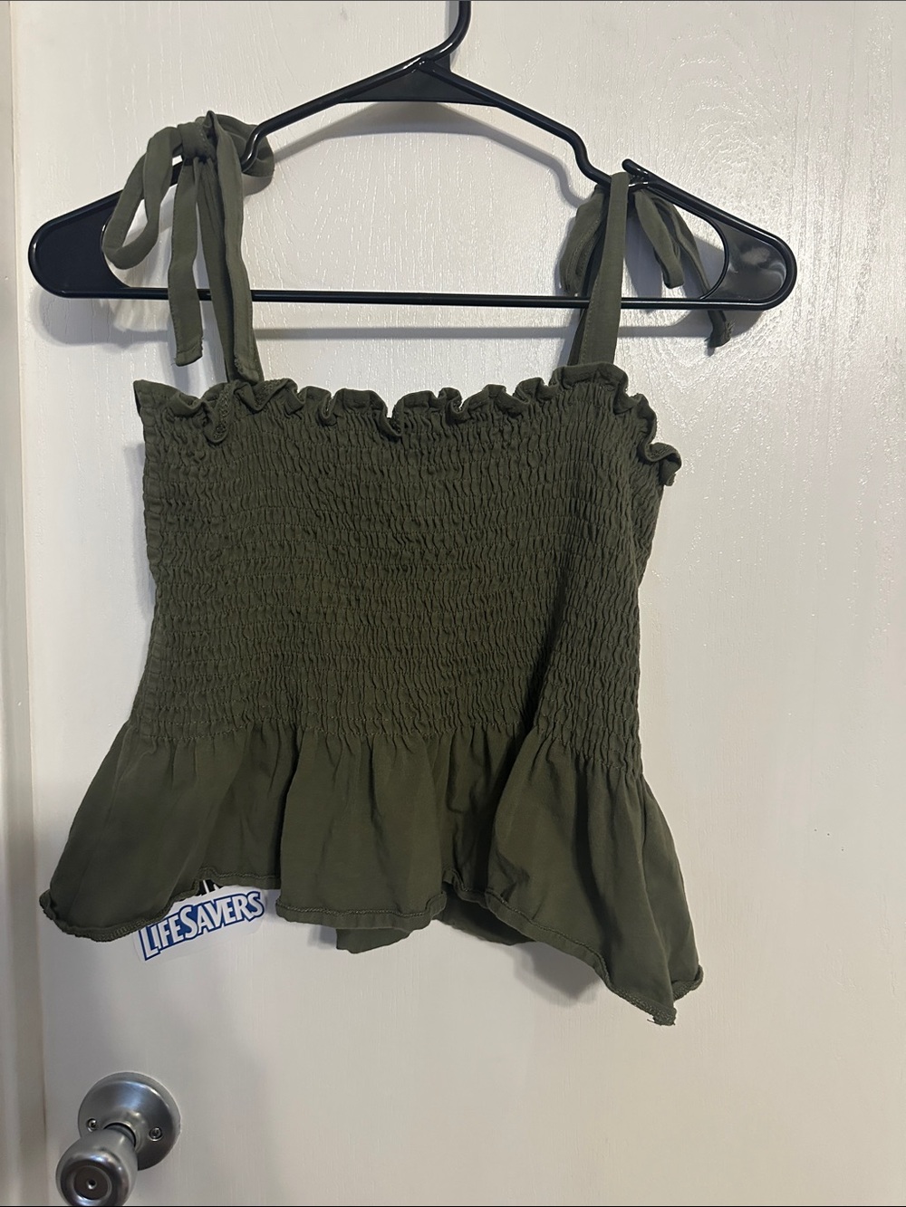 H&M Olive Green Smocked Tie-Strap Peplum Tank